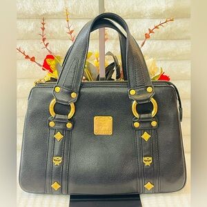 EUC MCM Three Compartment Leather Bag with Gold Details